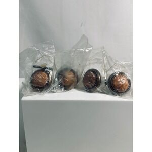 Set of 4 Vintage Wood Grain and Antique Bronze Cabinet Knobs Round Drawer Pulls
